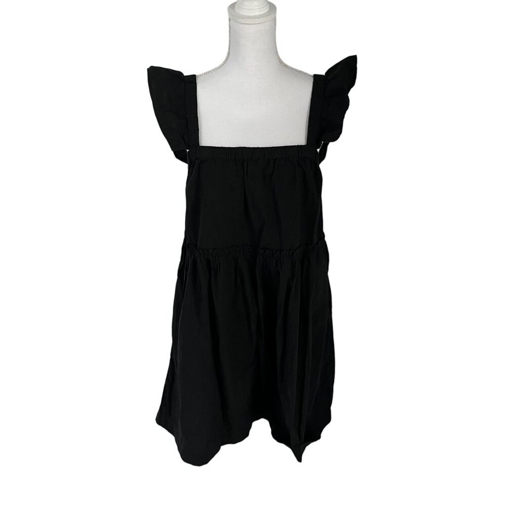 Madewell Flutter-Sleeve Square-Neck Mini Dress Black Large L Item NK479 Cotton